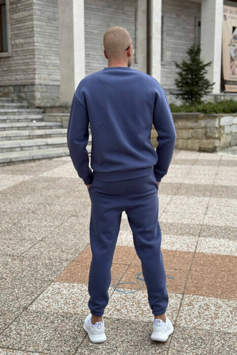 ROUND NECK SWEATSHIRT+JOGGERS FLUFFY MEN SET BLUE/BLU - 5