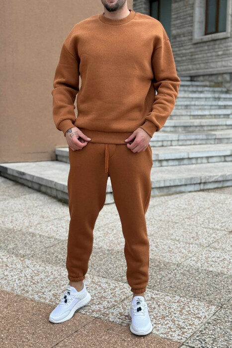 ROUND NECK SWEATSHIRT+JOGGERS FLUFFY MEN SET BRICK/TULLE 