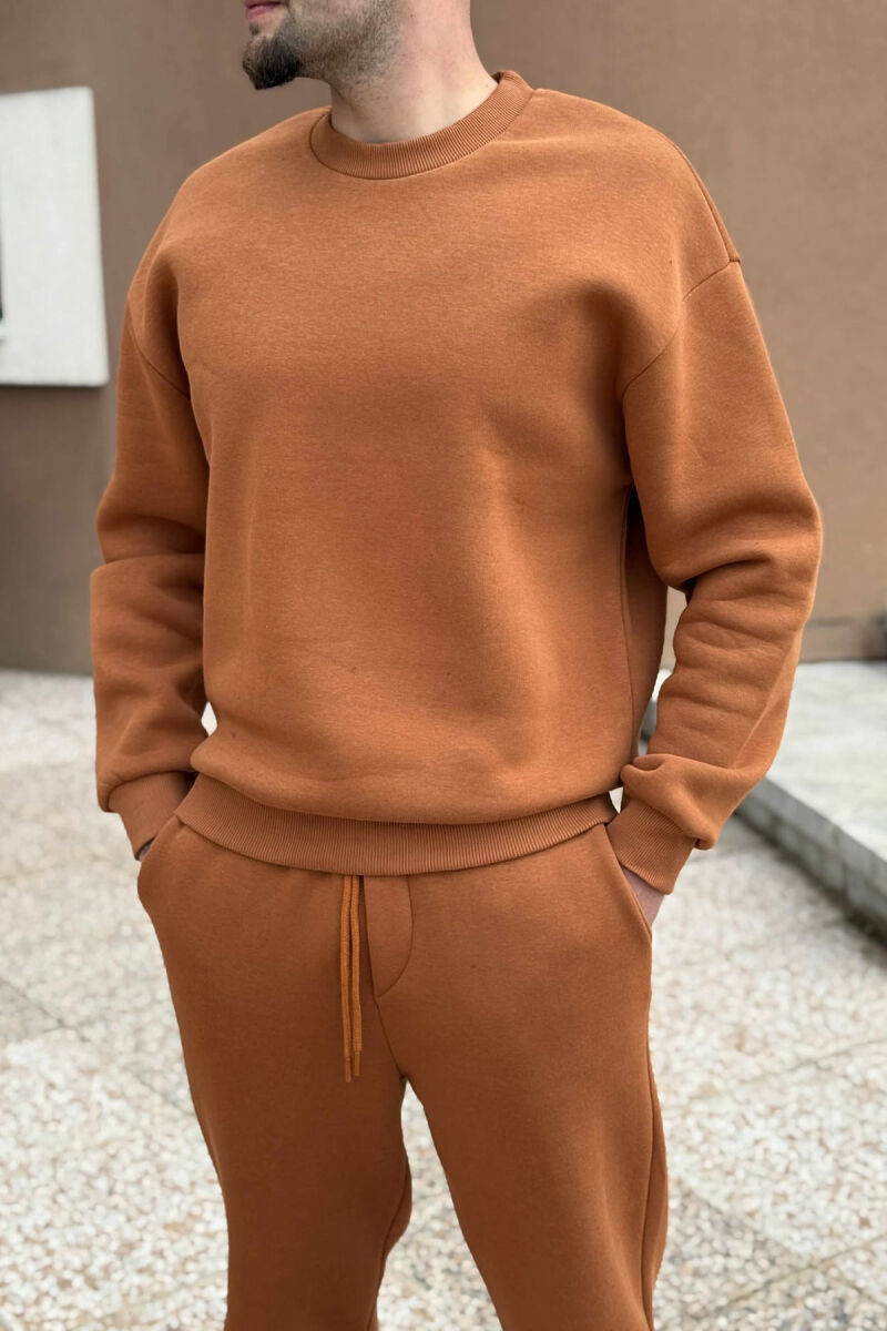 ROUND NECK SWEATSHIRT+JOGGERS FLUFFY MEN SET BRICK/TULLE - 2