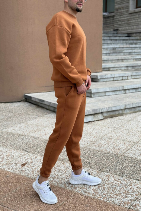 ROUND NECK SWEATSHIRT+JOGGERS FLUFFY MEN SET BRICK/TULLE - 4