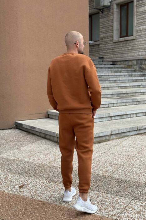 ROUND NECK SWEATSHIRT+JOGGERS FLUFFY MEN SET BRICK/TULLE - 5