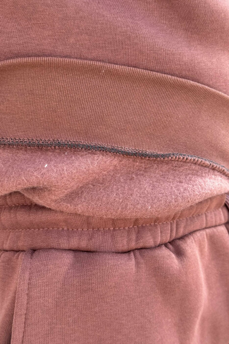 ROUND NECK SWEATSHIRT+JOGGERS FLUFFY MEN SET DARK BROWN/KAE - 4