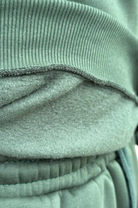 ROUND NECK SWEATSHIRT+JOGGERS FLUFFY MEN SET DARK GREEN/JEE - 3