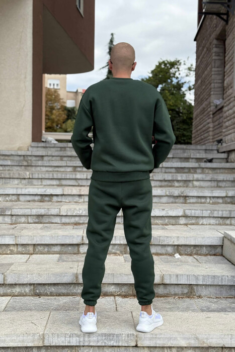 ROUND NECK SWEATSHIRT+JOGGERS FLUFFY MEN SET DARK GREEN/JEE - 5