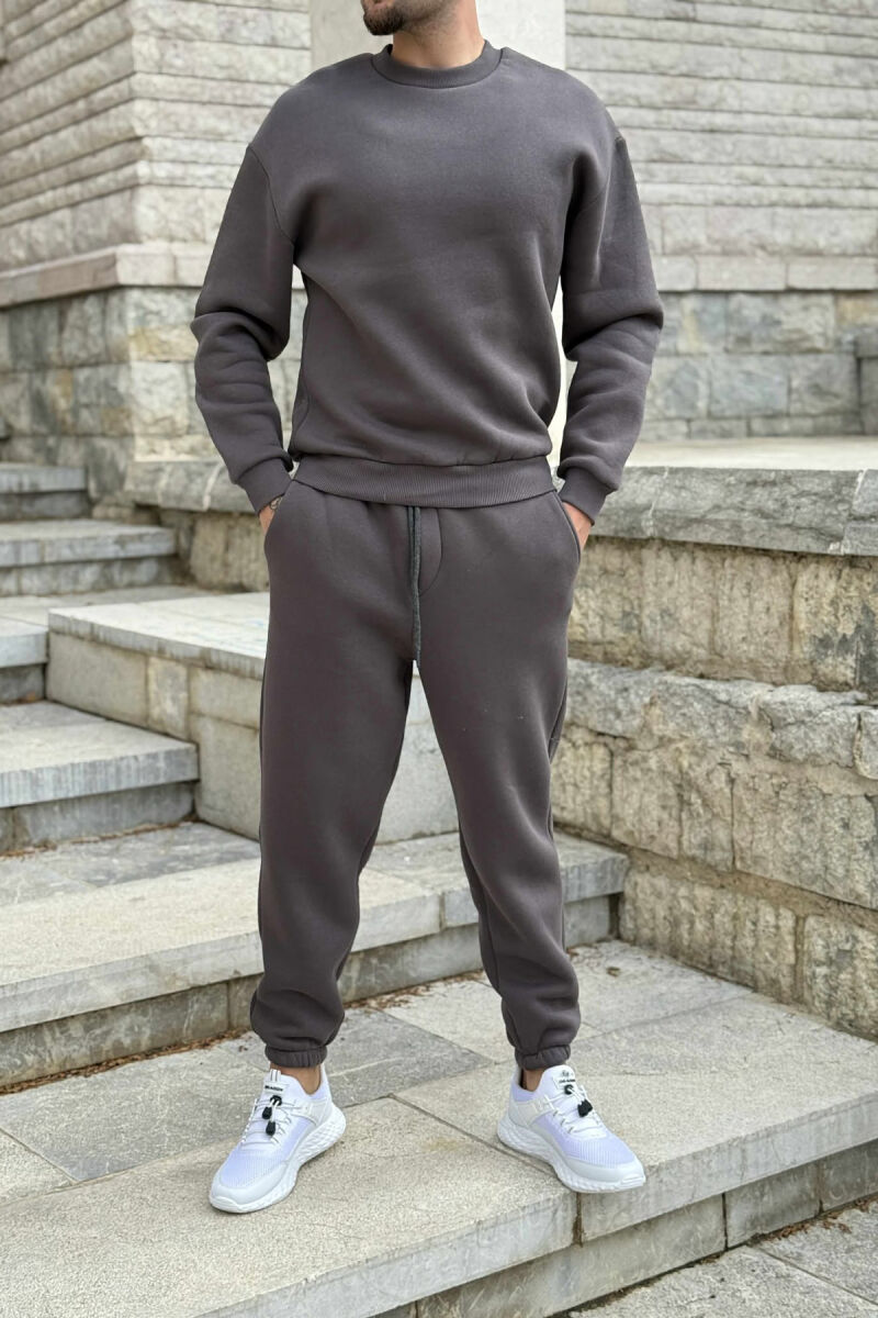 ROUND NECK SWEATSHIRT+JOGGERS FLUFFY MEN SET DARK GREY/GEE - 1