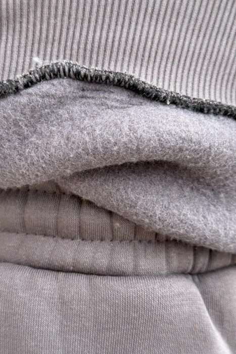 ROUND NECK SWEATSHIRT+JOGGERS FLUFFY MEN SET DARK GREY/GEE - 3