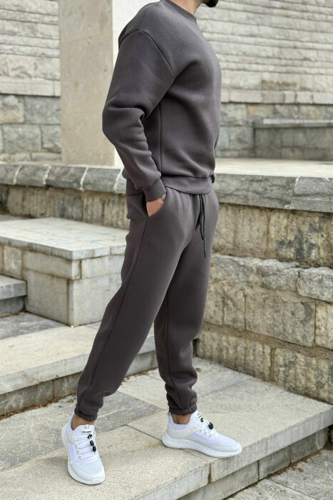 ROUND NECK SWEATSHIRT+JOGGERS FLUFFY MEN SET DARK GREY/GEE - 4