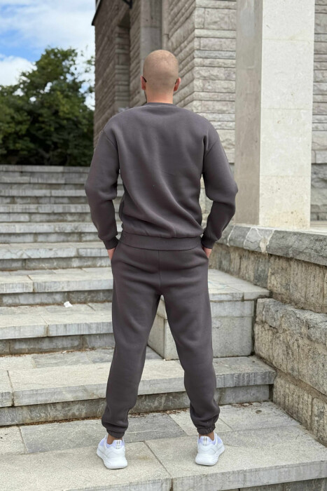 ROUND NECK SWEATSHIRT+JOGGERS FLUFFY MEN SET DARK GREY/GEE - 5