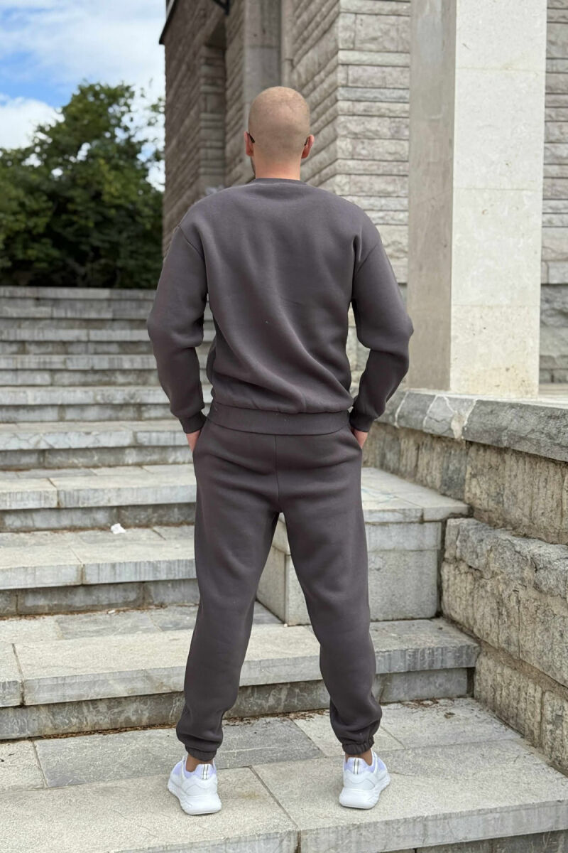 ROUND NECK SWEATSHIRT+JOGGERS FLUFFY MEN SET DARK GREY/GEE - 5