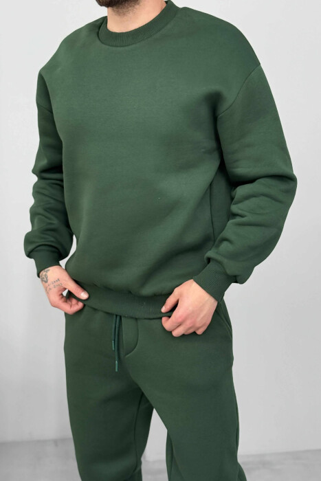 ROUND NECK SWEATSHIRT+JOGGERS FLUFFY MEN SET GREEN FOREST/JESHILE PYLLI - 2