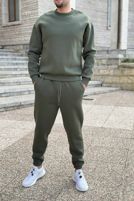 ROUND NECK SWEATSHIRT+JOGGERS FLUFFY MEN SET GREEN/JESHILE 