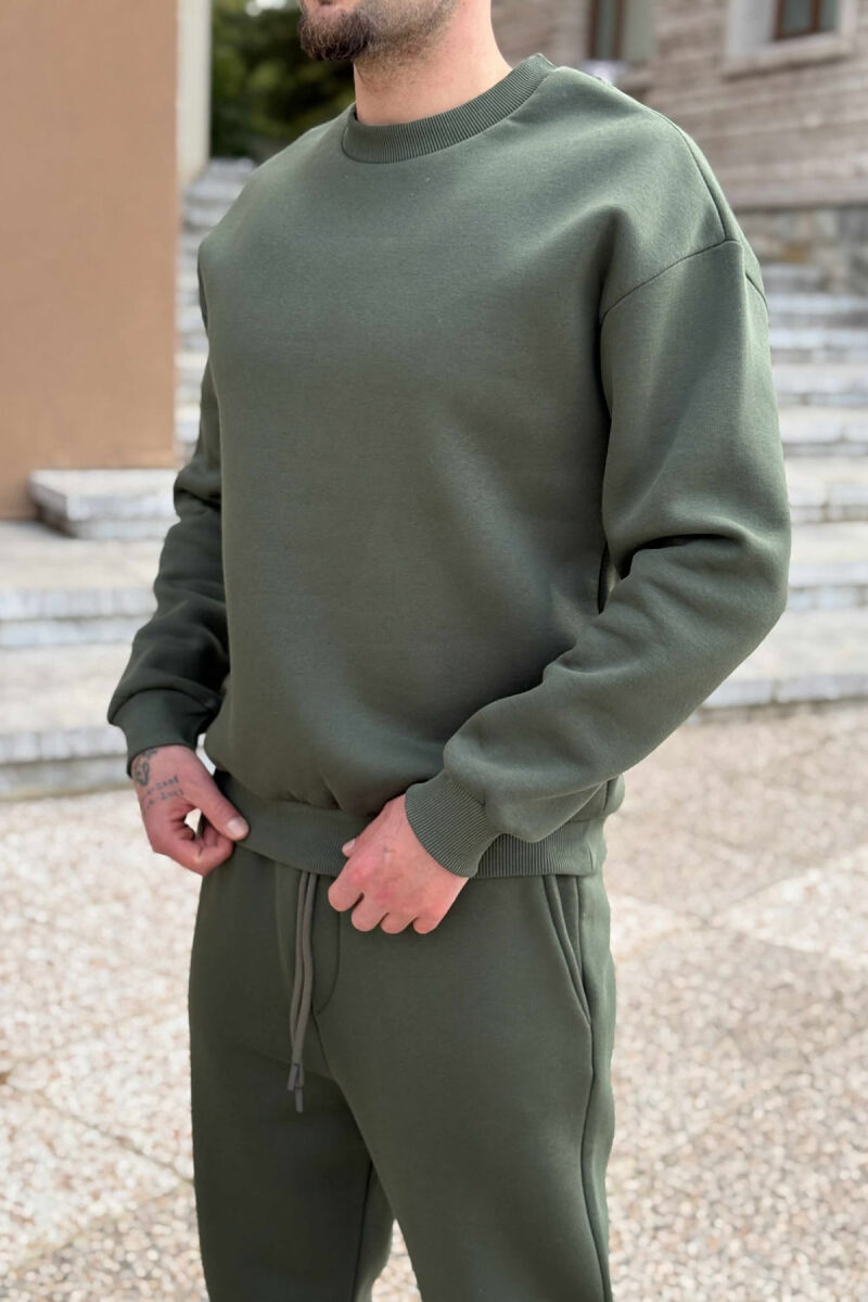 ROUND NECK SWEATSHIRT+JOGGERS FLUFFY MEN SET GREEN/JESHILE - 2