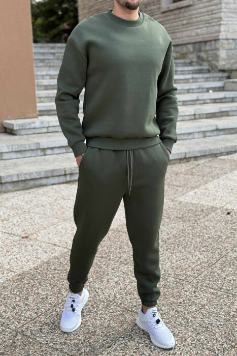 ROUND NECK SWEATSHIRT+JOGGERS FLUFFY MEN SET GREEN/JESHILE - 5