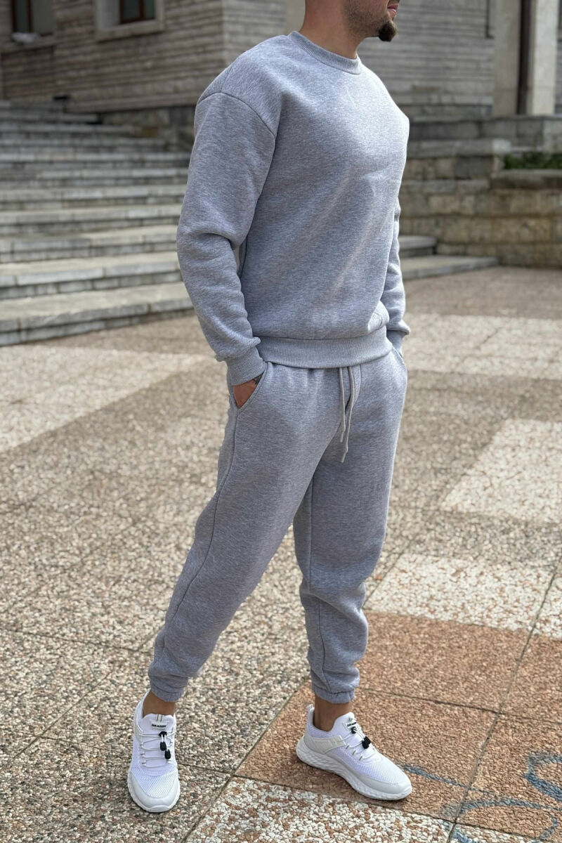 ROUND NECK SWEATSHIRT+JOGGERS FLUFFY MEN SET GREY/GRI - 4