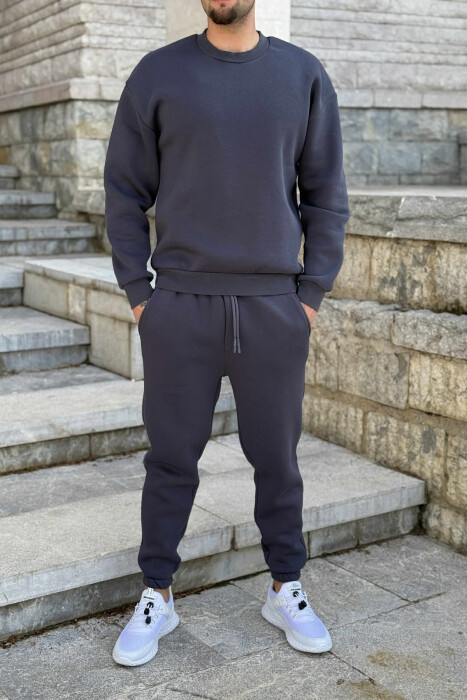 ROUND NECK SWEATSHIRT+JOGGERS FLUFFY MEN SET IRON GREY/GRI HEKURI - 1