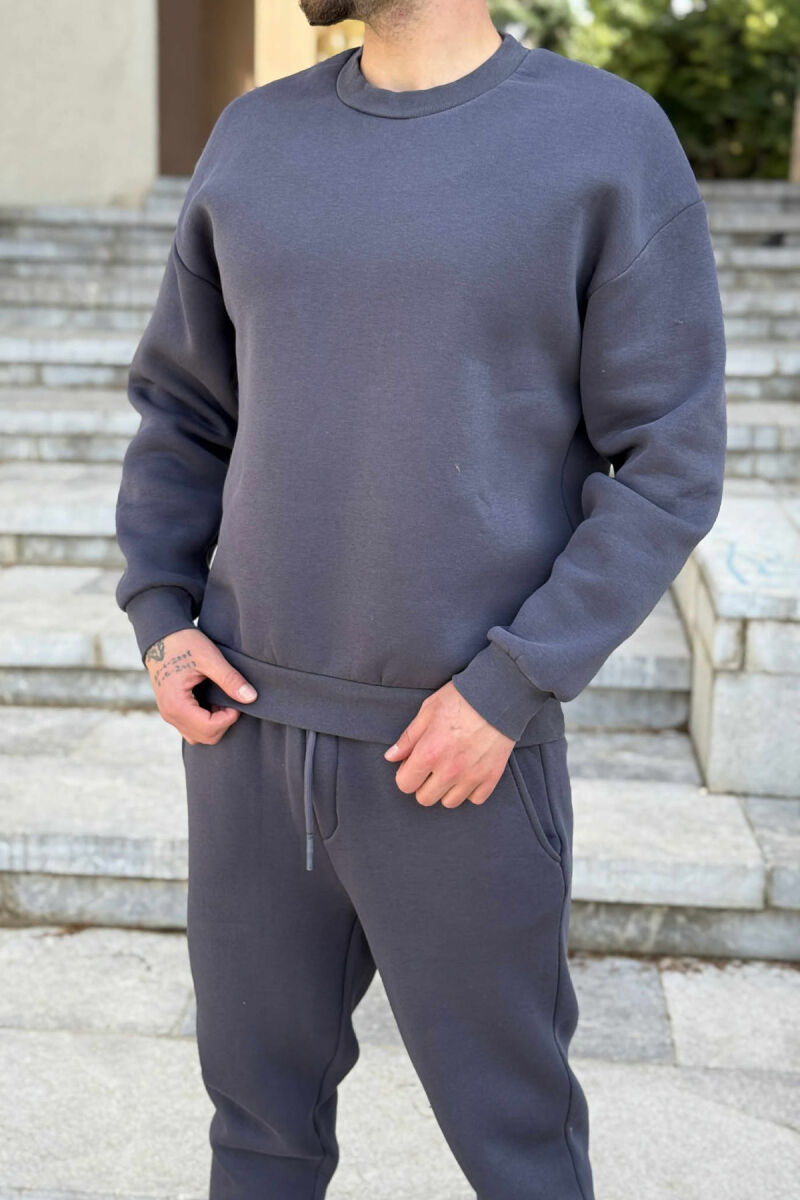 ROUND NECK SWEATSHIRT+JOGGERS FLUFFY MEN SET IRON GREY/GRI HEKURI - 2