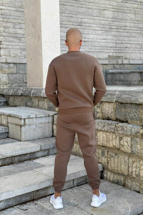 ROUND NECK SWEATSHIRT+JOGGERS FLUFFY MEN SET LIGHT BROWN/KAZB - 5