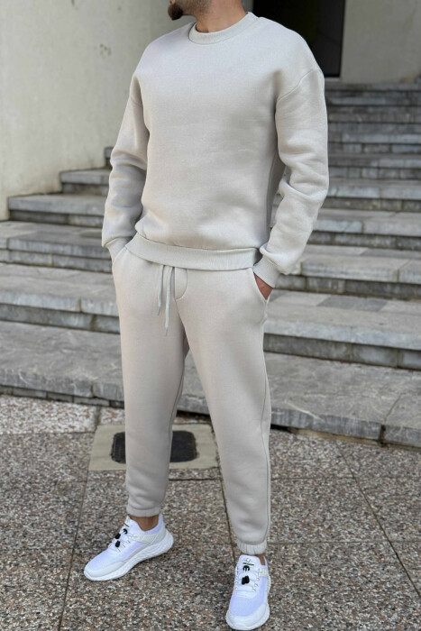 ROUND NECK SWEATSHIRT+JOGGERS FLUFFY MEN SET LIGHT GREY/GZ 