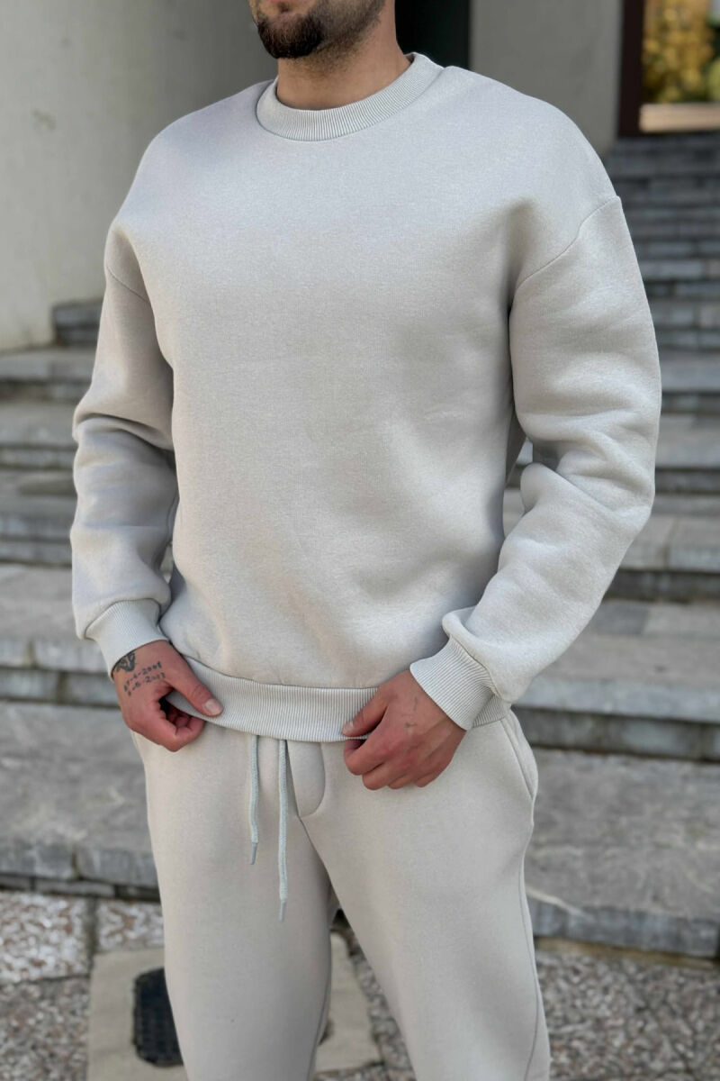 ROUND NECK SWEATSHIRT+JOGGERS FLUFFY MEN SET LIGHT GREY/GZ - 2