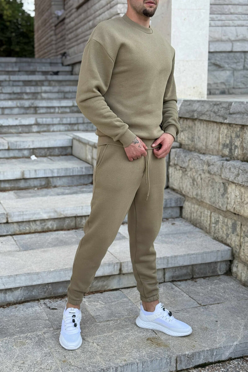 ROUND NECK SWEATSHIRT+JOGGERS FLUFFY MEN SET OLIVE/ULLI - 4