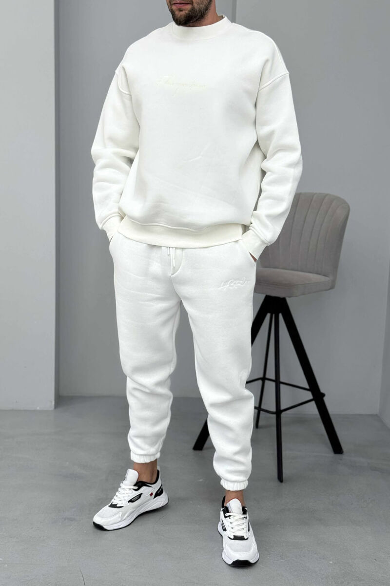 ROUND NECK SWEATSHIRT+JOGGERS FLUFFY MEN SET WHITE-E BARDHE - 1