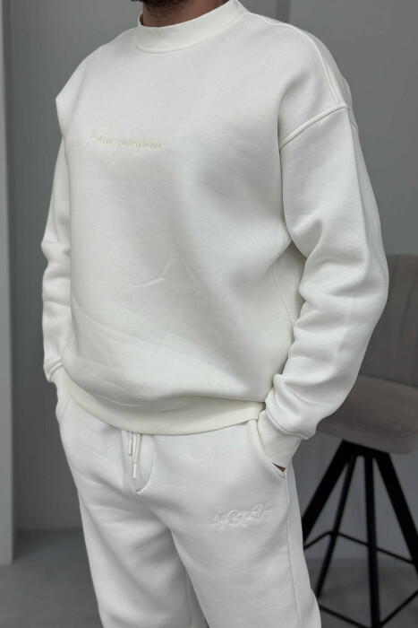 ROUND NECK SWEATSHIRT+JOGGERS FLUFFY MEN SET WHITE-E BARDHE - 2