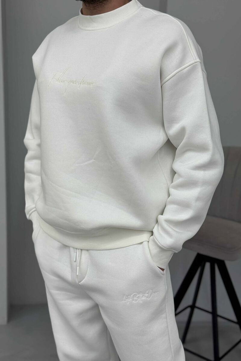 ROUND NECK SWEATSHIRT+JOGGERS FLUFFY MEN SET WHITE-E BARDHE - 2