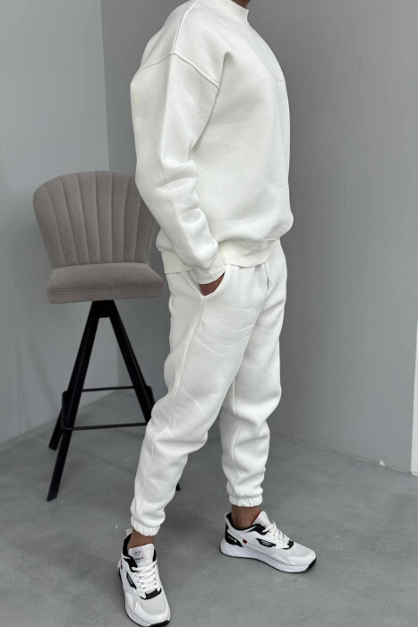 ROUND NECK SWEATSHIRT+JOGGERS FLUFFY MEN SET WHITE-E BARDHE - 3