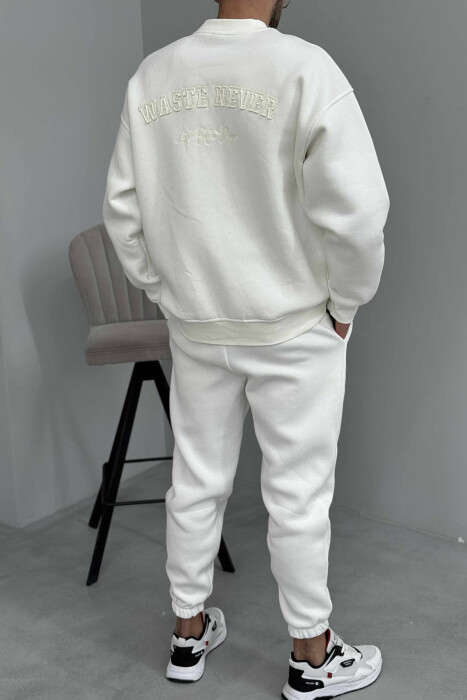 ROUND NECK SWEATSHIRT+JOGGERS FLUFFY MEN SET WHITE-E BARDHE - 4