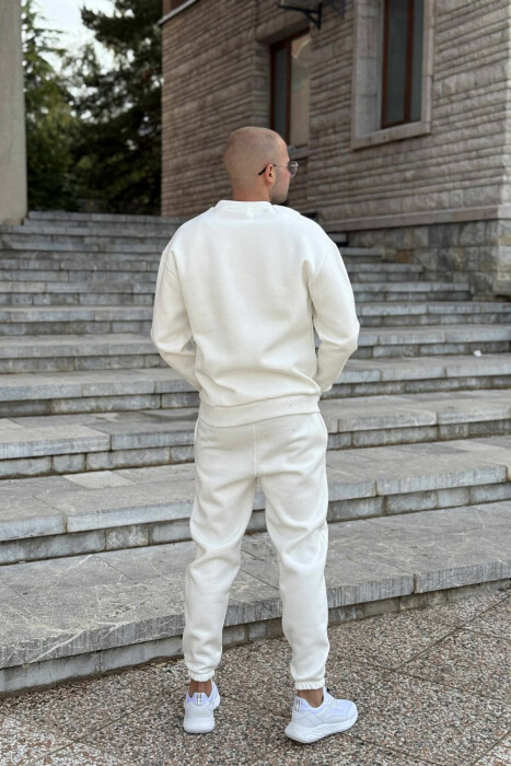ROUND NECK SWEATSHIRT+JOGGERS FLUFFY MEN SET WHITE-E BARDHE - 4