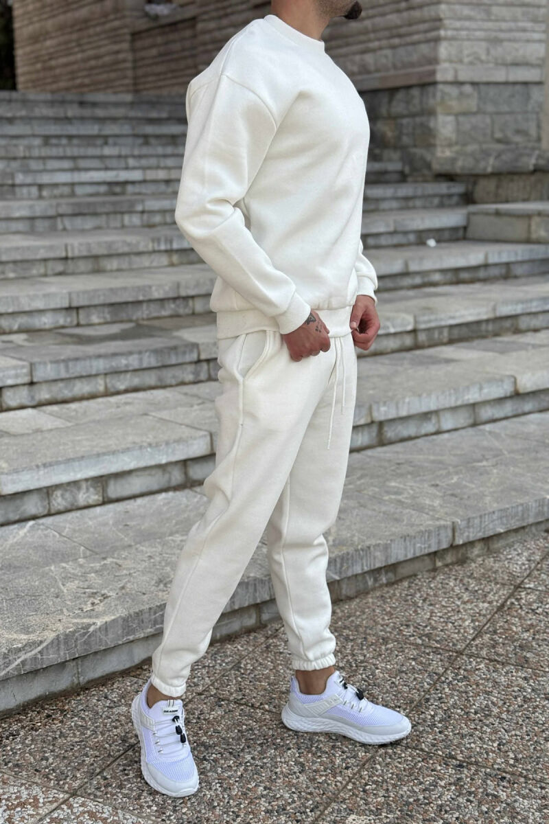 ROUND NECK SWEATSHIRT+JOGGERS FLUFFY MEN SET WHITE-E BARDHE - 5