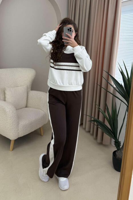 ROUND NECK SWEATSHIRT+SWEATPANTS WOMEN SET BROWN/KAFE 