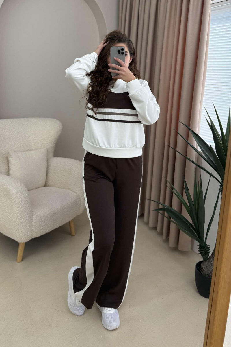ROUND NECK SWEATSHIRT+SWEATPANTS WOMEN SET BROWN/KAFE - 1