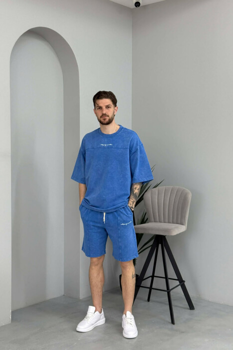 SET NJE NGJYRESH T-SHIRT + TUTA TE SHKURTRA PER MESHKUJ NE NGJYRE BLU - 