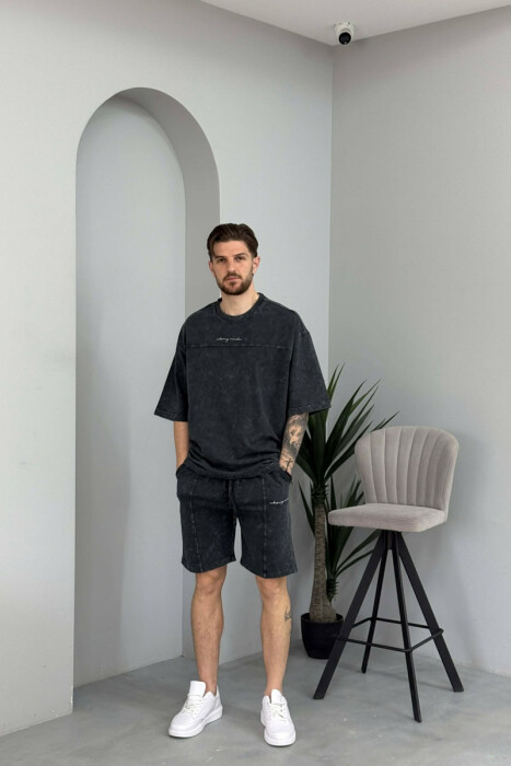 ROUND NECK T-SHIRT + SHORTS MEN SET DARK GREY/GEE - KLAUDIO FASHION