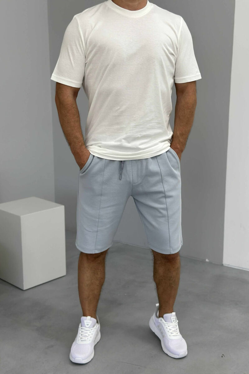 ROUND NECK T-SHIRT+SHORTS SIMPLE MEN SET WHITE/GREY-BAGR - 1