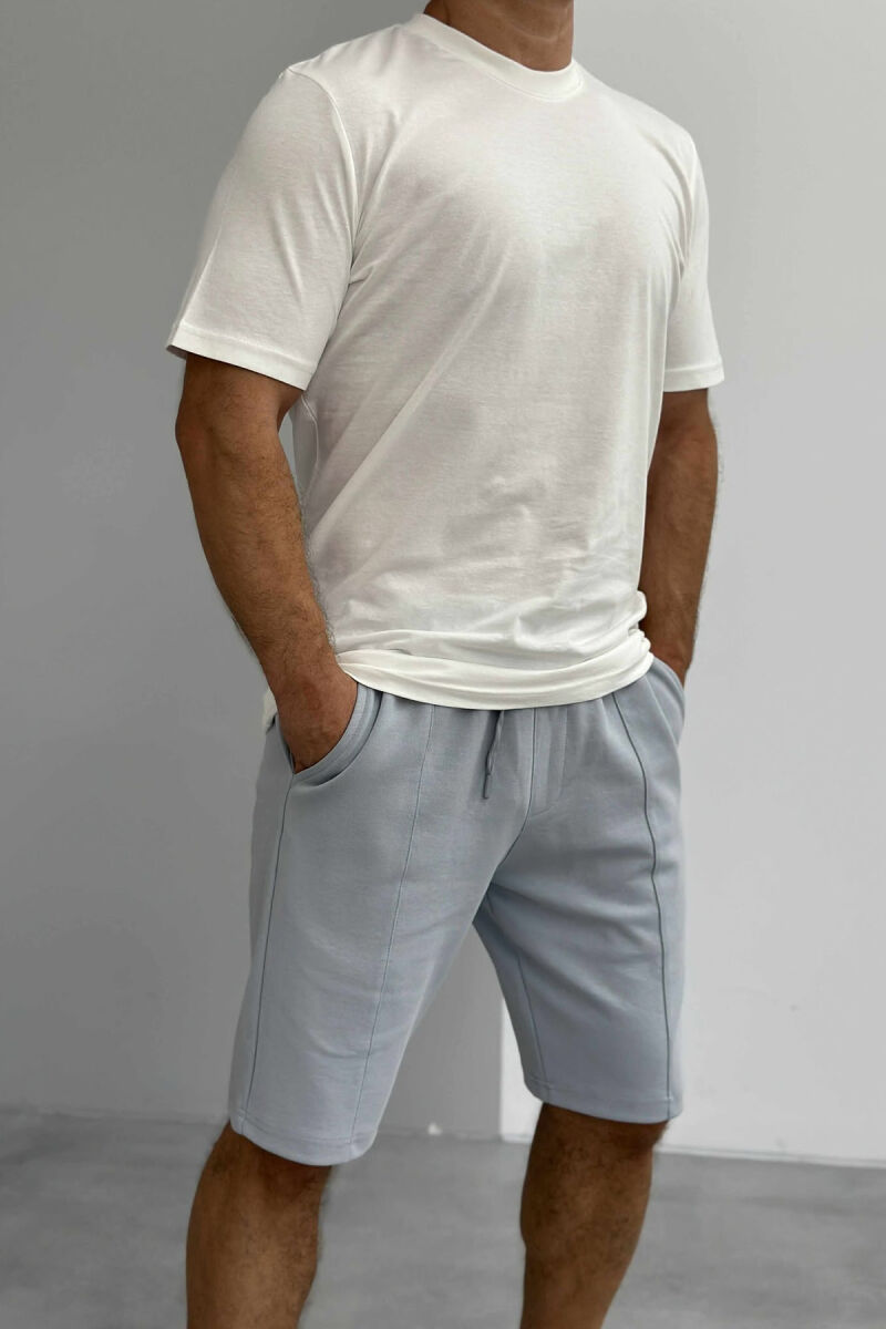 ROUND NECK T-SHIRT+SHORTS SIMPLE MEN SET WHITE/GREY-BAGR - 4
