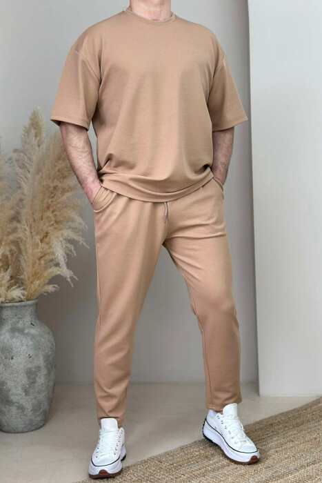 ROUND NECK T-SHIRT+SWEATPANTS ONE COLOR MEN SET BEIGE/BEZHE - 1