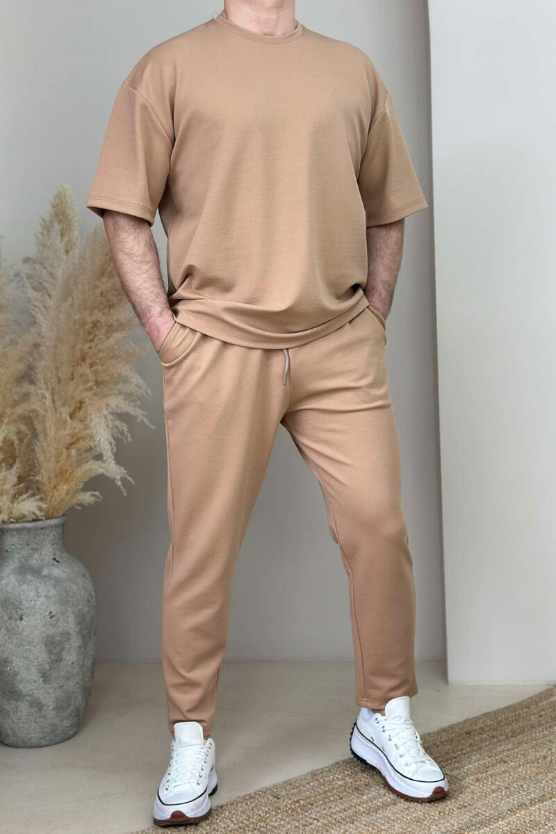 ROUND NECK T-SHIRT+SWEATPANTS ONE COLOR MEN SET BEIGE/BEZHE - 1