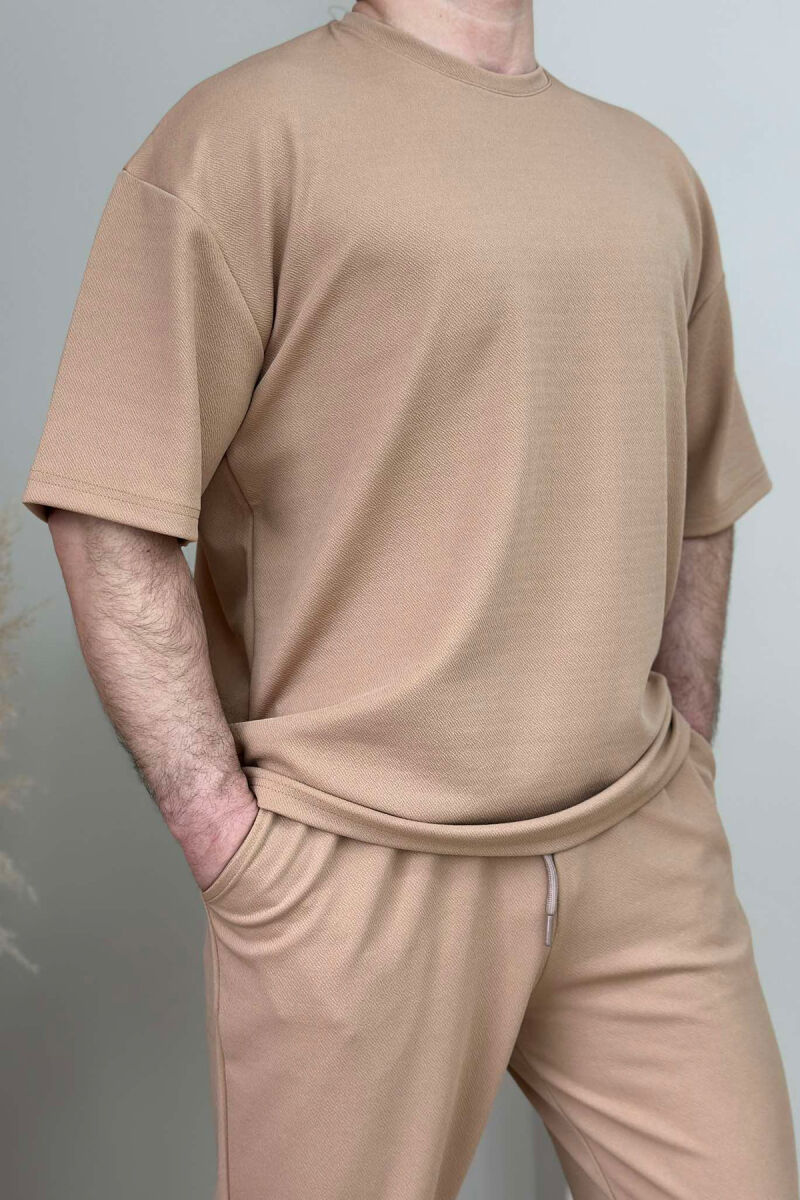 ROUND NECK T-SHIRT+SWEATPANTS ONE COLOR MEN SET BEIGE/BEZHE - 2
