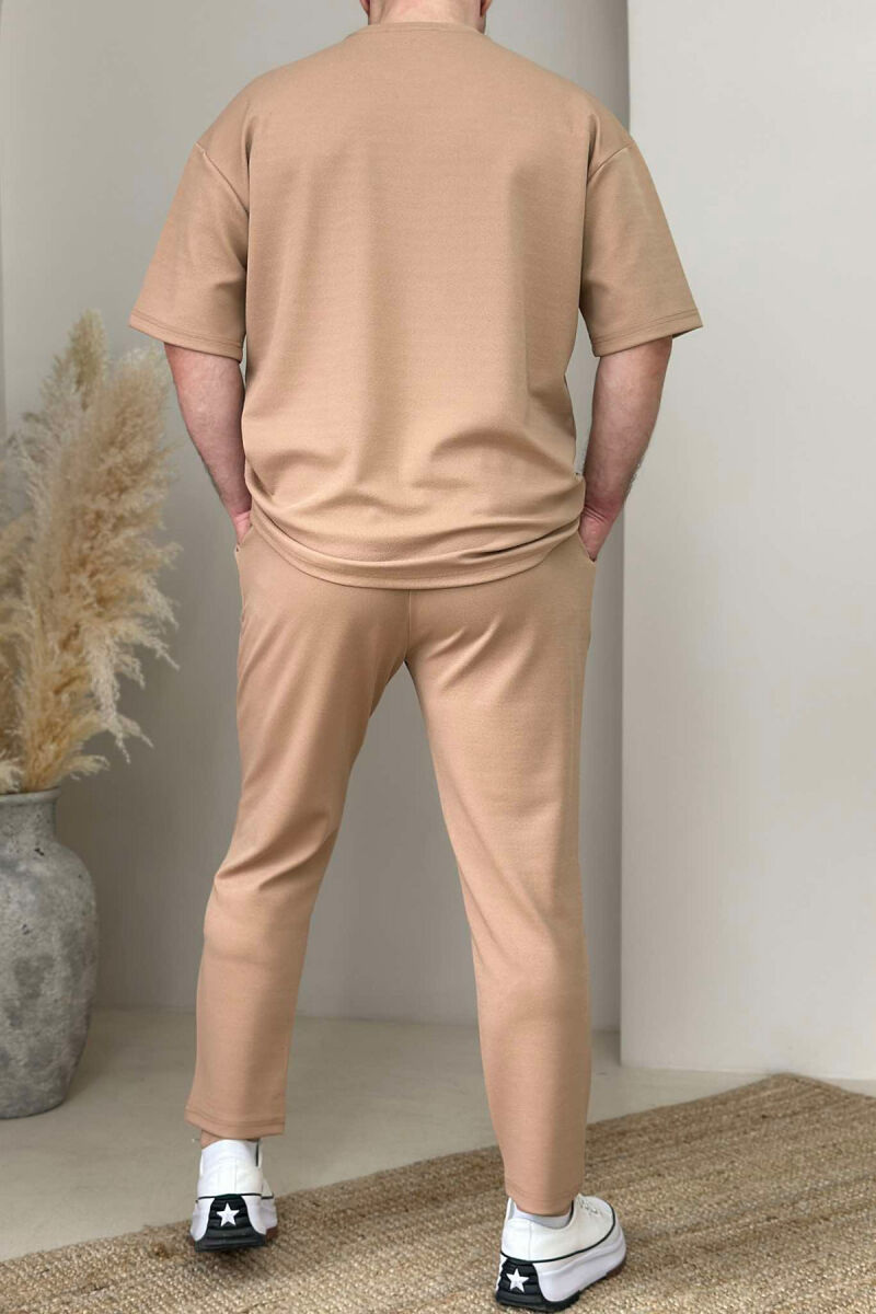 ROUND NECK T-SHIRT+SWEATPANTS ONE COLOR MEN SET BEIGE/BEZHE - 3