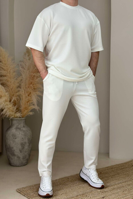 ROUND NECK T-SHIRT+SWEATPANTS ONE COLOR MEN SET WHITE-E BARDHE 