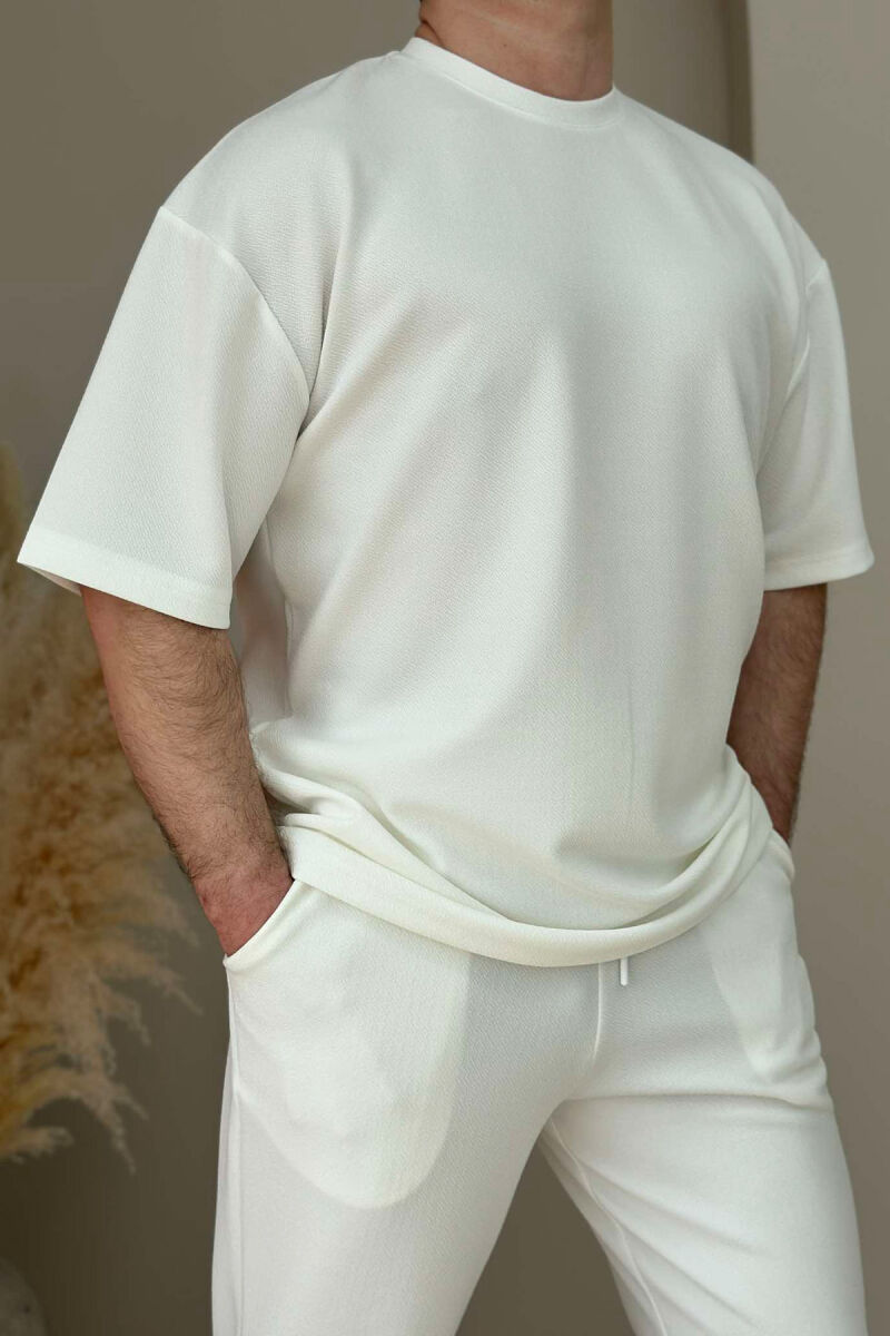 ROUND NECK T-SHIRT+SWEATPANTS ONE COLOR MEN SET WHITE-E BARDHE - 2