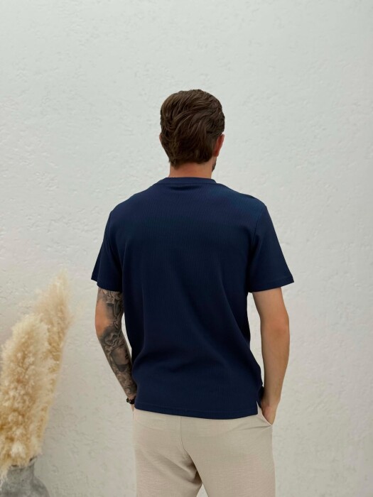 ROUND NECK TEXTURED MEN T-SHIRT BLUE/BLU - 2