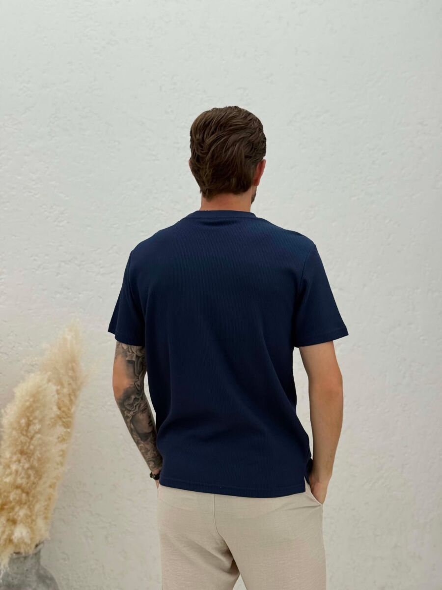 ROUND NECK TEXTURED MEN T-SHIRT BLUE/BLU - 2
