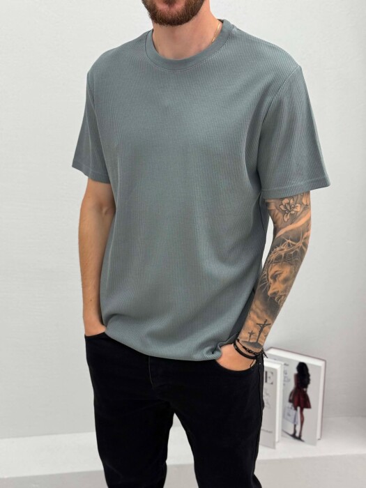 ROUND NECK TEXTURED MEN T-SHIRT DARK GREY/GEE - 4