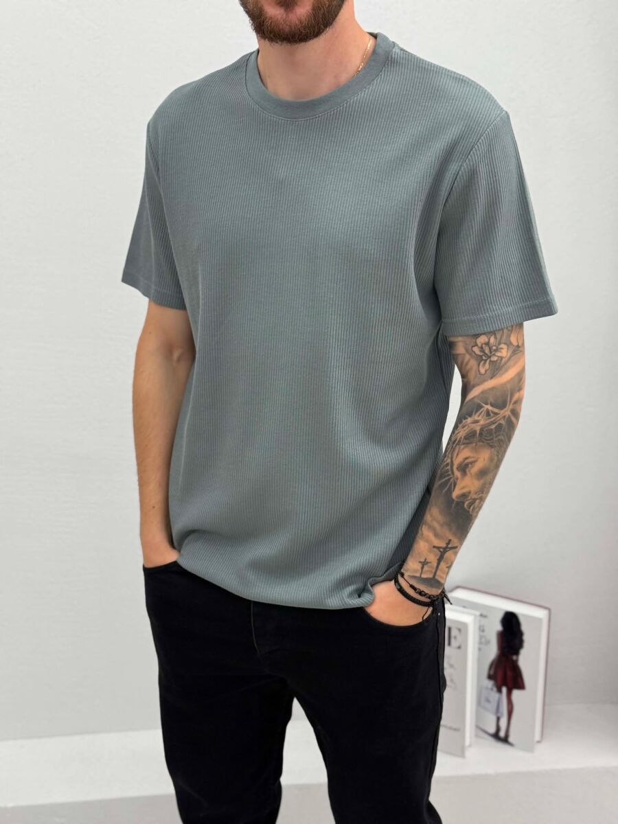 ROUND NECK TEXTURED MEN T-SHIRT DARK GREY/GEE - 4