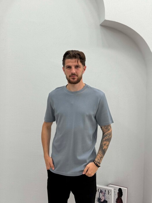ROUND NECK TEXTURED MEN T-SHIRT GREY/GRI 