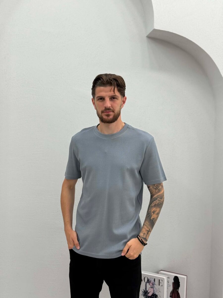 ROUND NECK TEXTURED MEN T-SHIRT GREY/GRI - 1