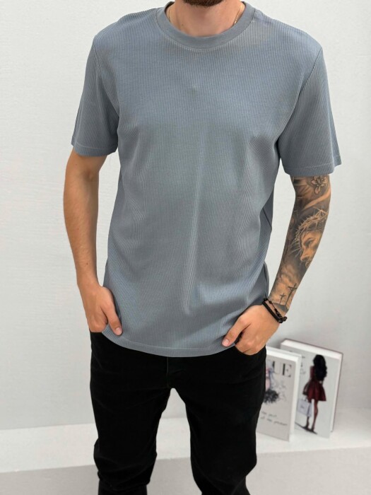 ROUND NECK TEXTURED MEN T-SHIRT GREY/GRI - 4